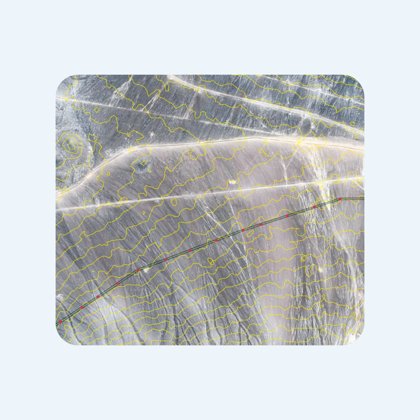 Imagen satelital con curvas de nivel del terreno